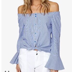 Sanctuary Abby Cotton Pinstripe Off-the-Shoulder Shirt